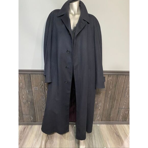 Stollery’s unisex 100% cashmere long dark blue trench coat with burgundy lining. - Picture 1 of 12